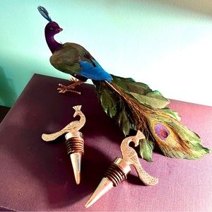 ONE Handcrafted Wine Stopper - a Carved Peacock- Stainless Steel - UNIQUE!!!!!